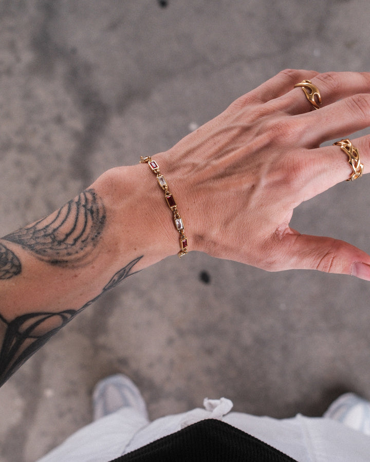 Red Lava Gemstone Bracelet (Gold)
